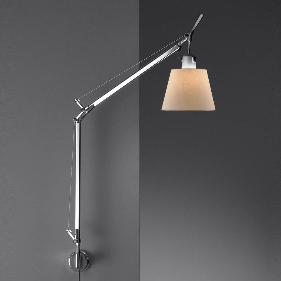 Artemide :: Lampa ścienna / kinkiet Tolomeo srebrno-beżowa klosz pergaminowy  śr. 18 cm