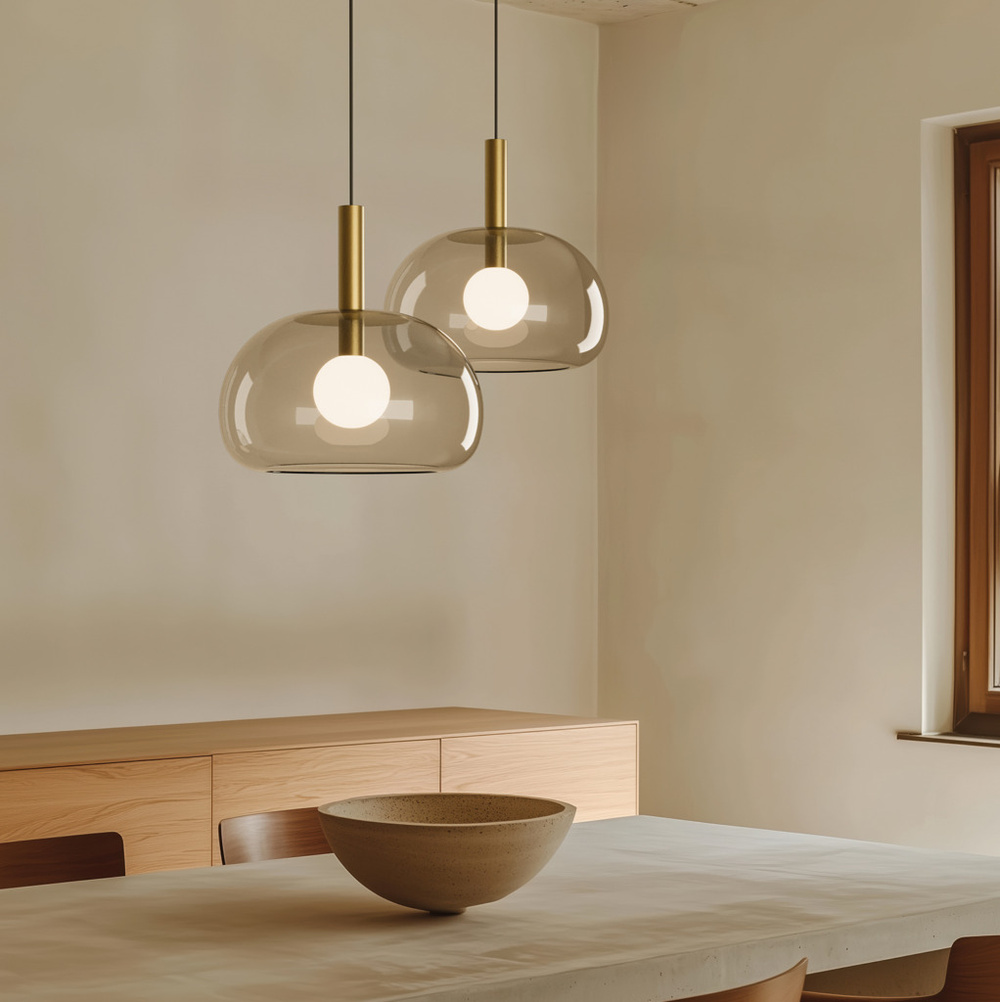 Aromas :: Lampa wisząca Cloud szer. 25 cm klosz zielonkawy brązowy / czarny metal
