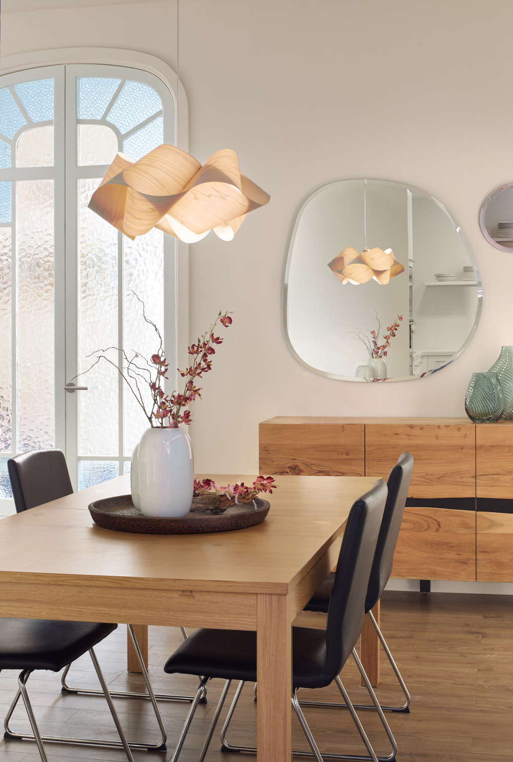 LZF :: Lampa wisząca Swirl śr. 54 cm kolor natural cherry / podsufitka niklowana