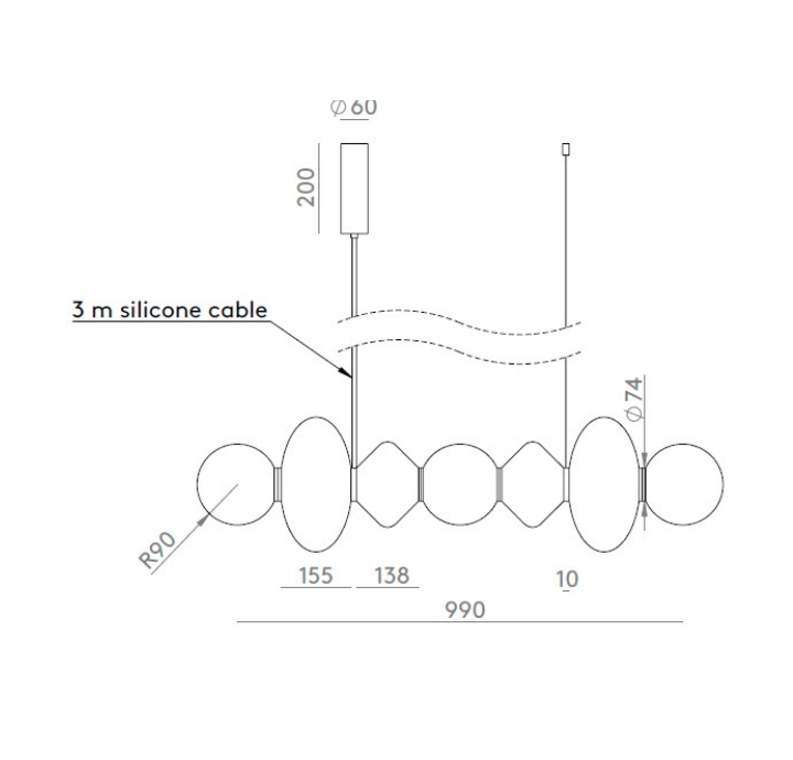 Aromas :: Lampa wisząca Mapi szer. 117 cm pozioma mleczno-transparentna