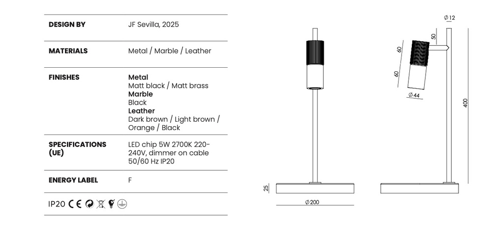 Aromas :: Lampa stołowa Tura C wys. 40 cm czarna skórzany klosz