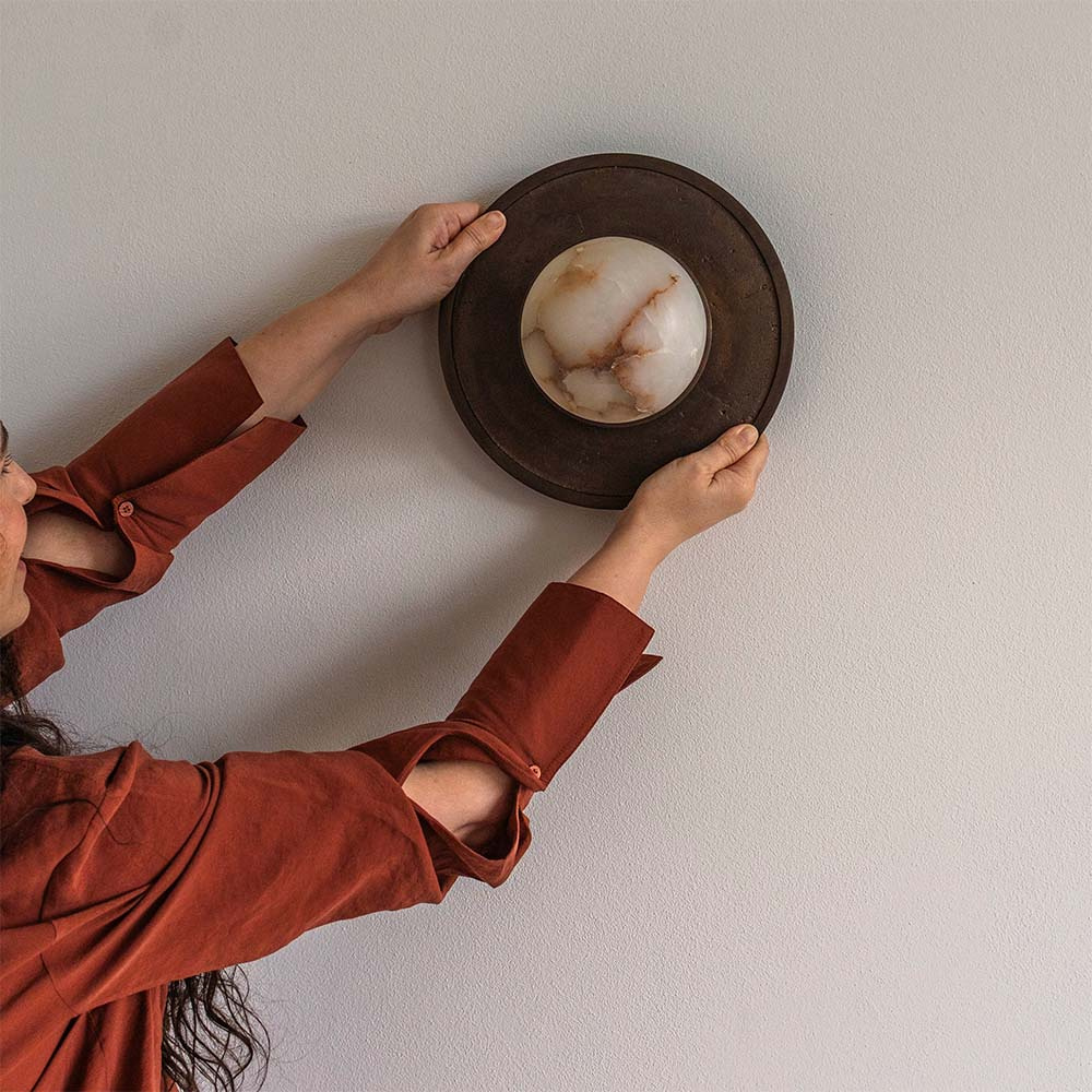 Embassy Interiors :: Lampa ścienna / lampa sufitowa Full Moon alabastrowa mosiężna śr. 24 cm