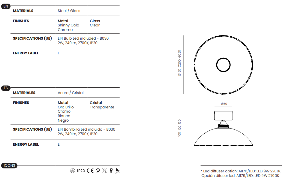 Aromas :: Lampa ścienna / kinkiet Lotto śr. 15 cm transparentny