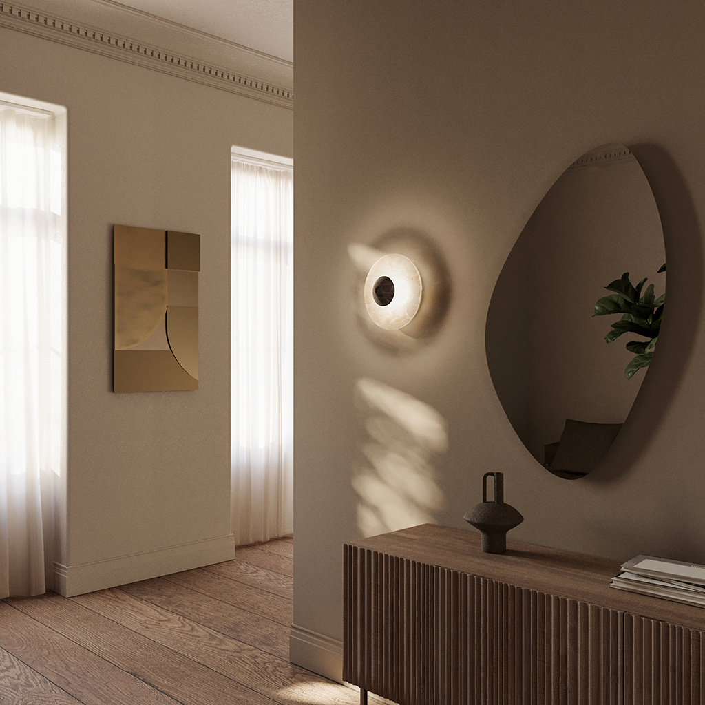 Aromas ::  Lampa ścienna / kinkiet Anza śr. 30 cm alabaster / czarny marmur