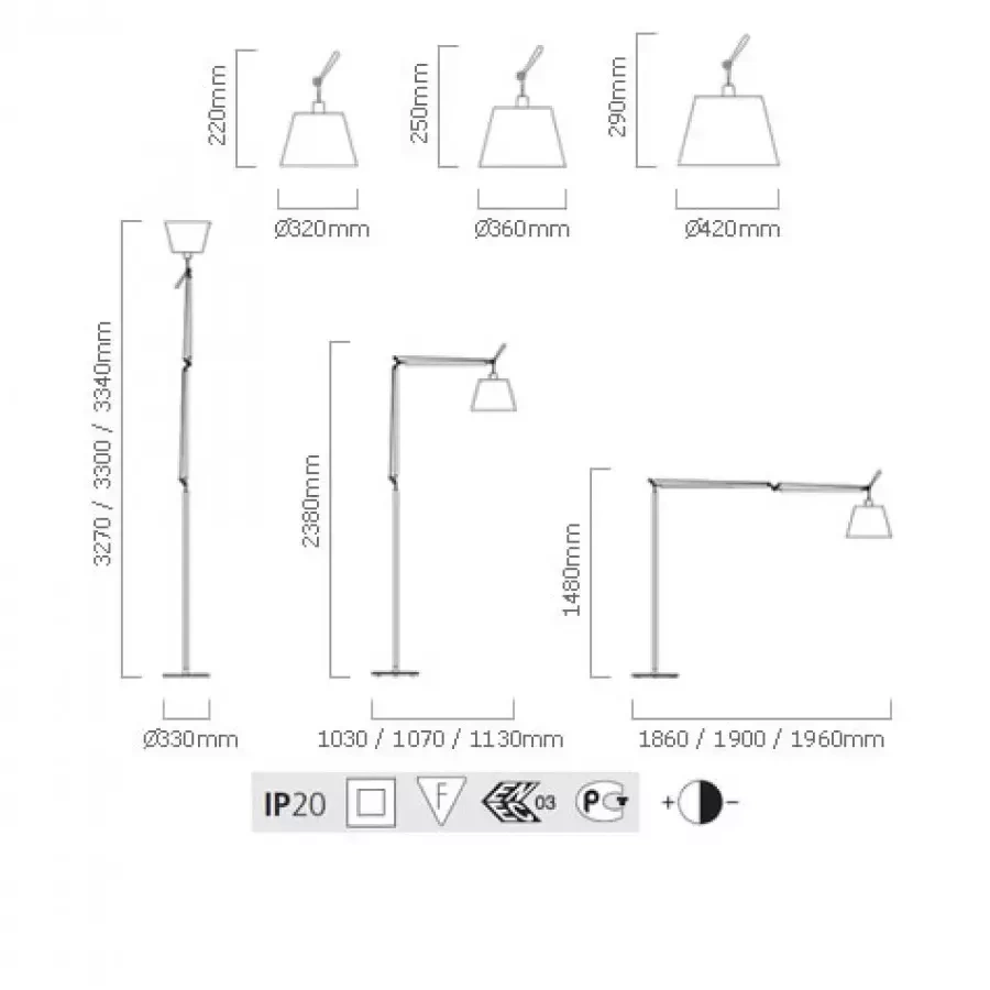 Artemide :: Lampa podłogowa Tolomeo Mega z włącznikiem on/off srebrna śr. 36 cm