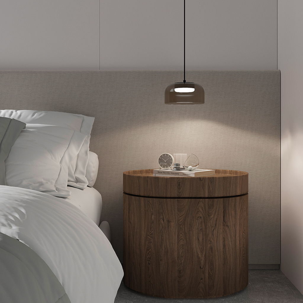 Aromas :: Lampa wisząca Ipon śr. 20 cm dymiony szary klosz / czarny metal