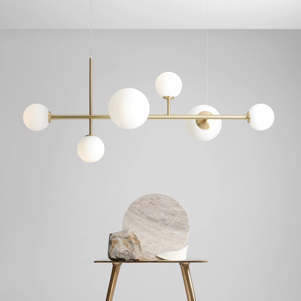 Artera :: Lampa wisząca Dione 6 szer. 130 cm złota / mleczny klosz