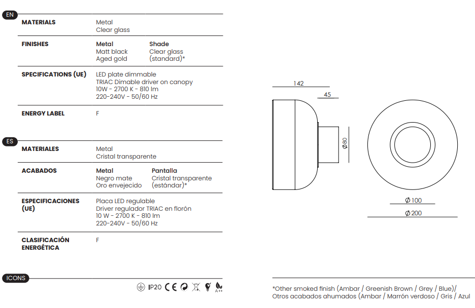 Aromas :: Lampa ścienna / kinkiet Ipon śr. 20 cm dymiony brązowy / złoty metal