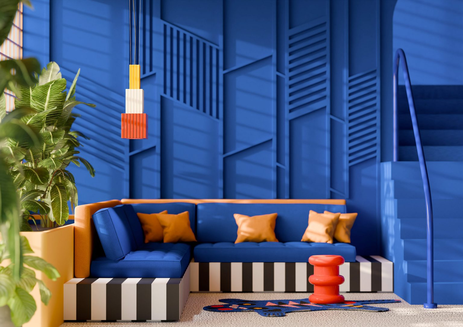 Ferroluce :: Lampa wisząca Metra wys. 66 cm czerwono-kremowo-żółta