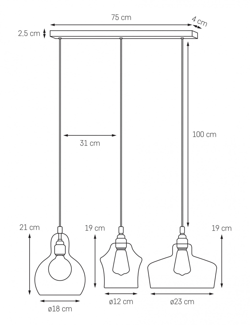 Kaspa :: Lampa wisząca Longis na listwie Plafon 3 Gold