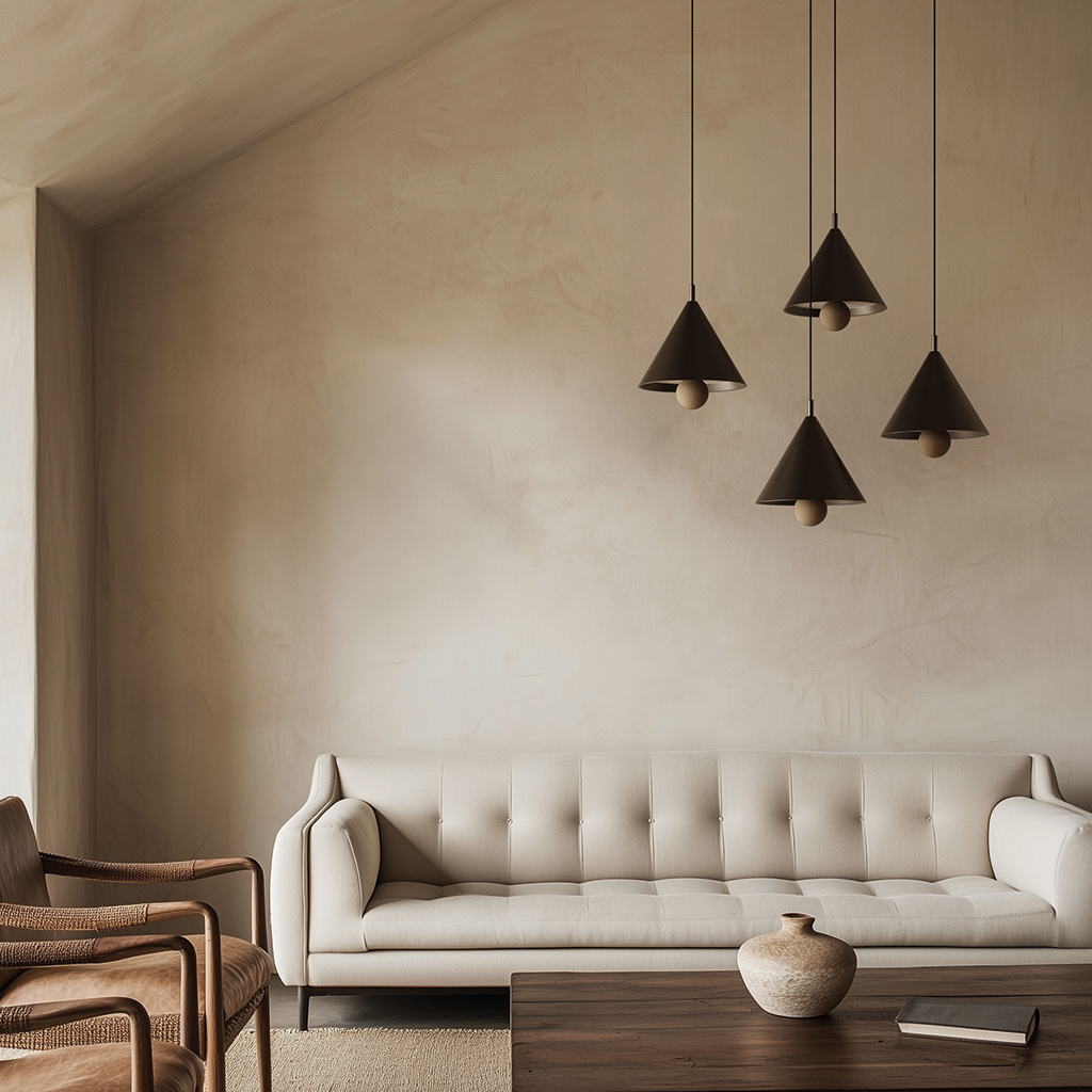 Aromas :: Lampa wisząca Marg śr. 30 cm metal taupe / kula trawertyn