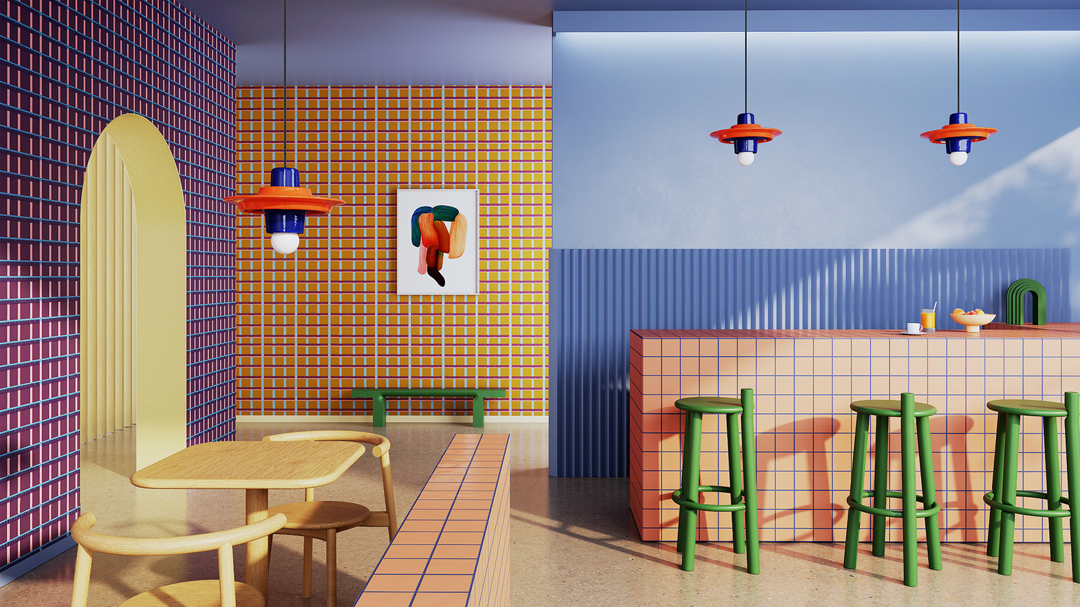 Ferroluce :: Lampa wisząca Voila śr. 28 cm pomarańczowo-niebieska