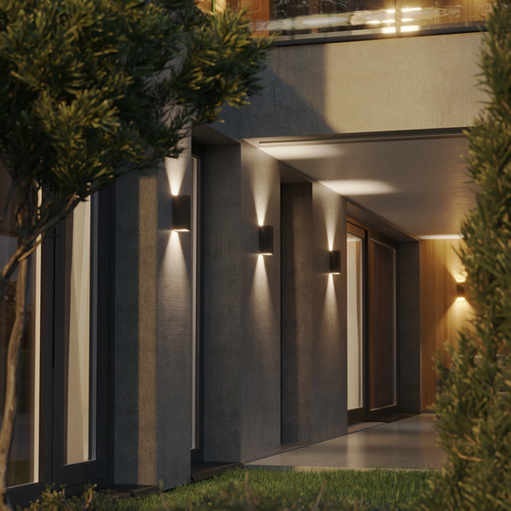 AQForm :: Lampa ścienna / kinkiet zewnętrzny Vip square up&down LED M930 60° Phase-Control wys. 20 cm czarny