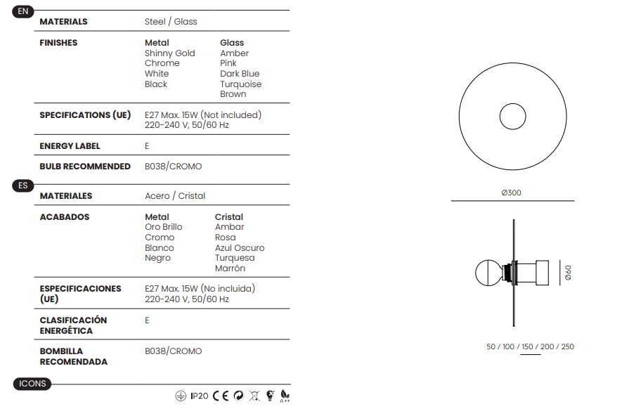 Aromas :: Lampa ścienna / kinkiet Nold śr. 30 cm brązowy / metal chrom