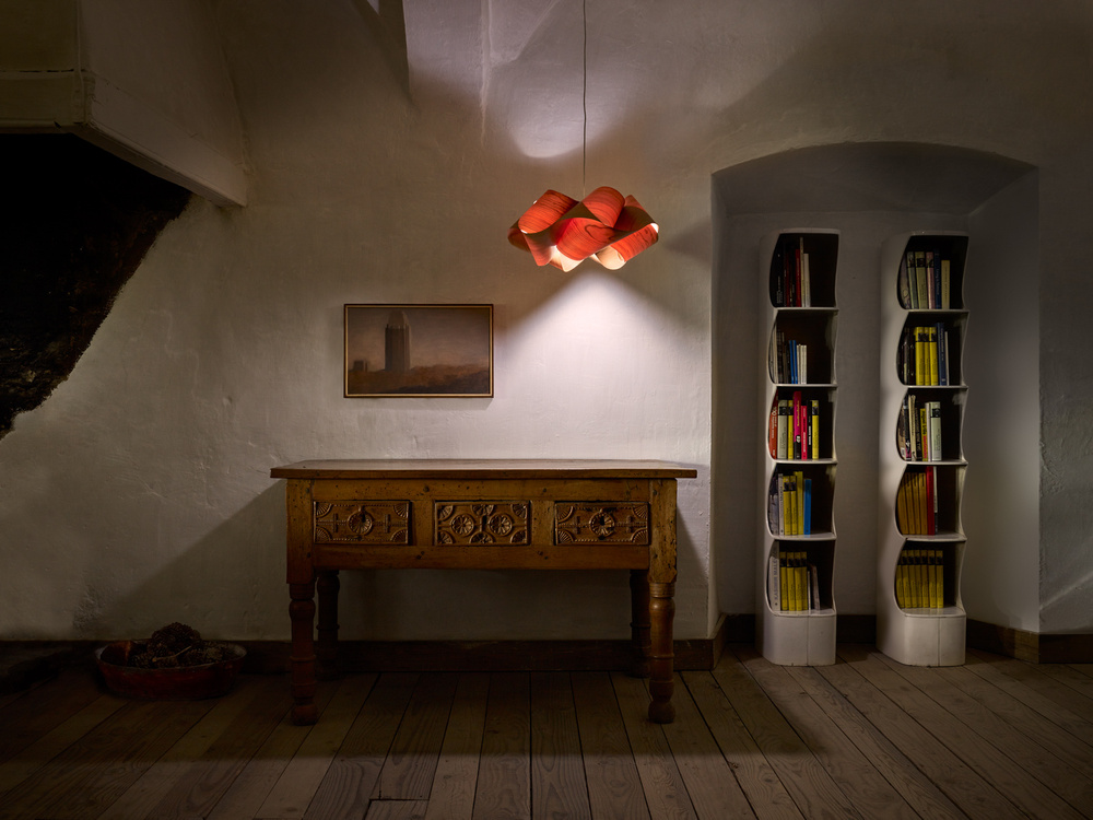 LZF :: Lampa wisząca Swirl śr. 54 cm kolor natural cherry / podsufitka niklowana