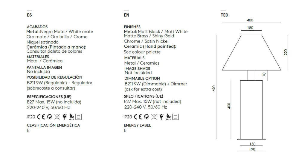 Aromas :: Lampa stołowa Syal wys. 69 cm kolor do wyboru