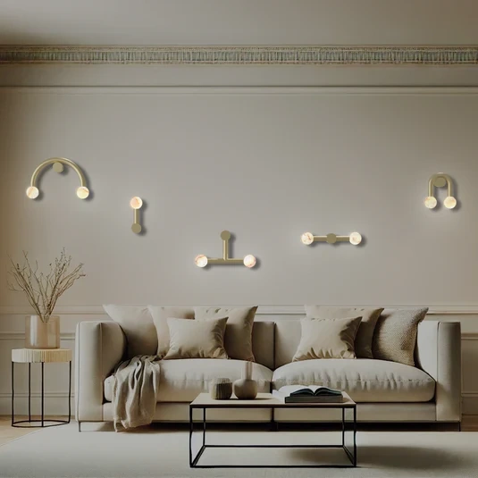 Robin :: Lampa ścienna / kinkiet Rigoberta Direct Super Curved alabaster złota szer. 26 cm