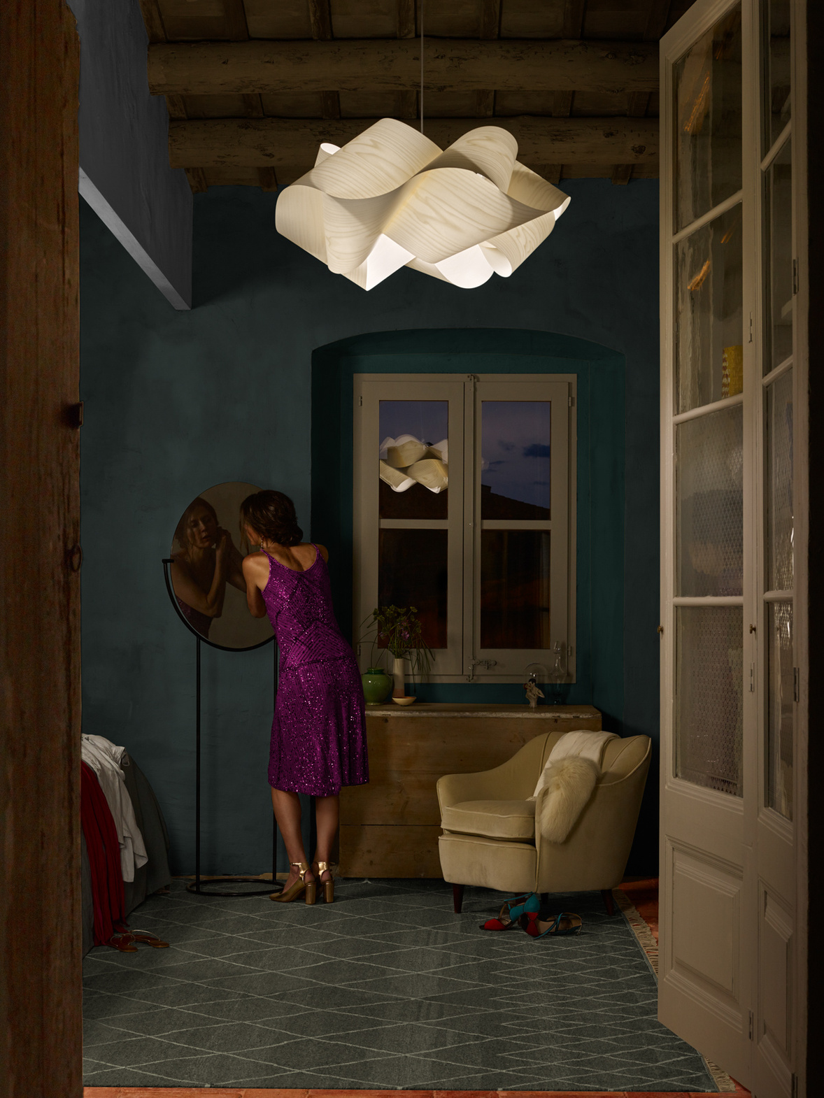 LZF :: Lampa wisząca Swirl śr. 54 cm kolor natural cherry / podsufitka niklowana