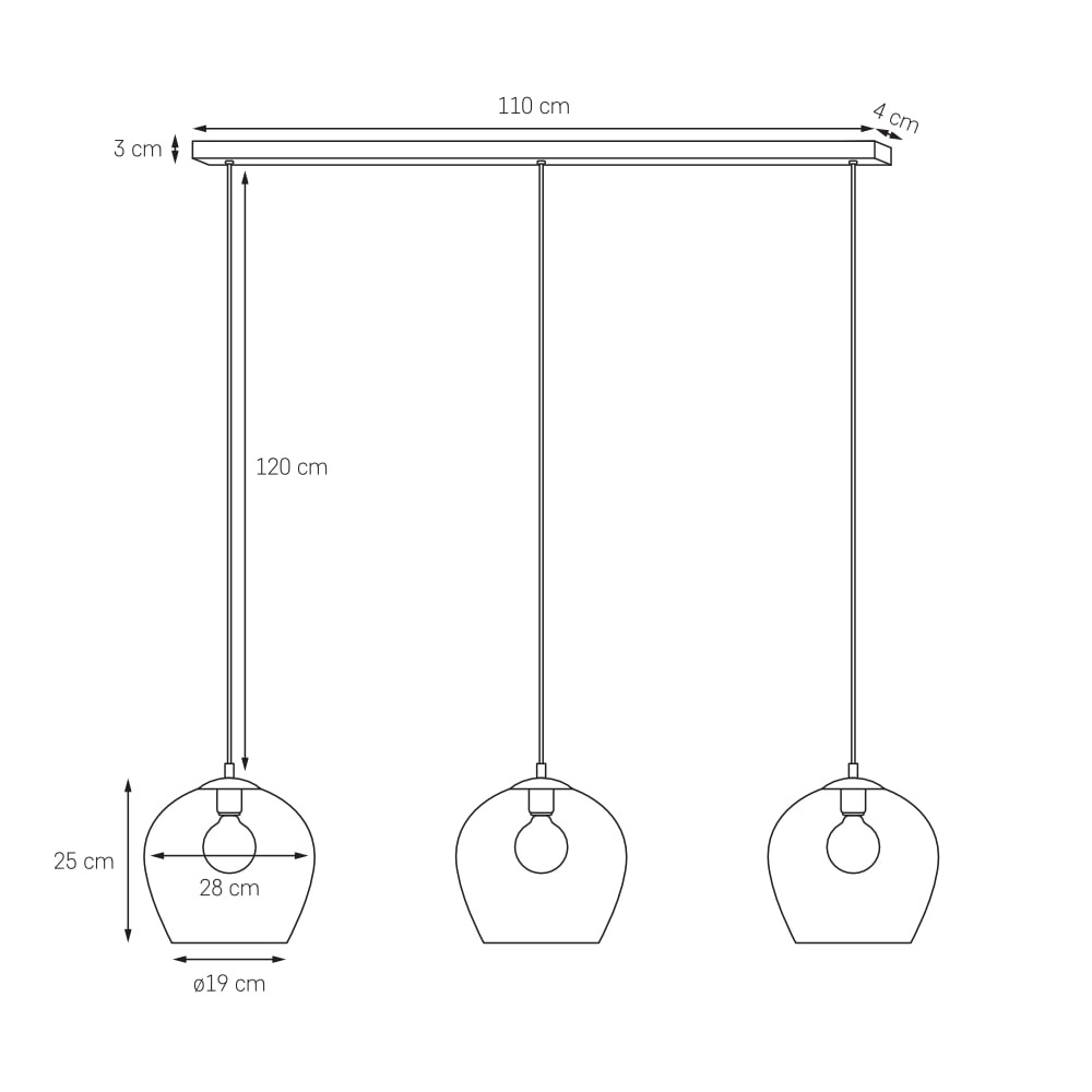Kaspa :: Lampa wisząca Venus listwa 3 klosze transparentno-czarna