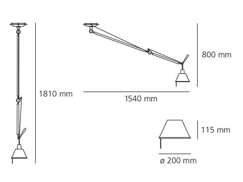 Artemide :: Lampa wisząca Tolomeo Decentrate aluminiowa srebrna wys. 181 cm