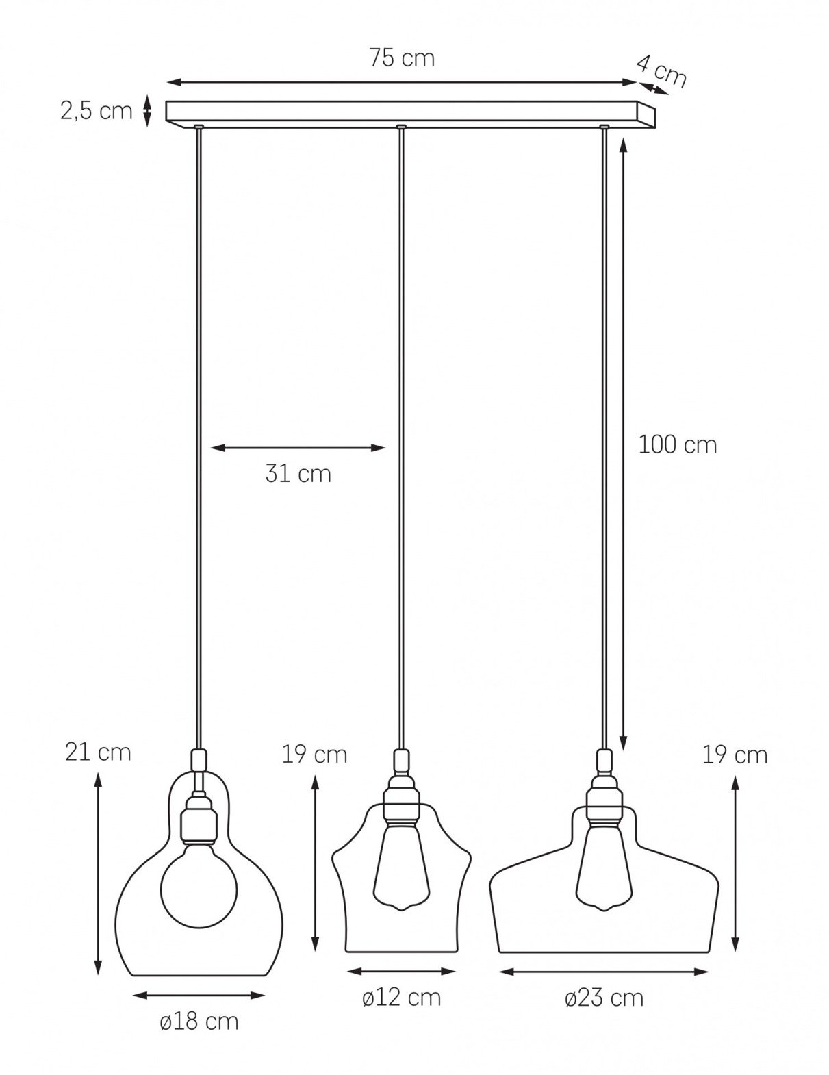 Kaspa :: Lampa wisząca Longis na listwie Plafon 3 Gold