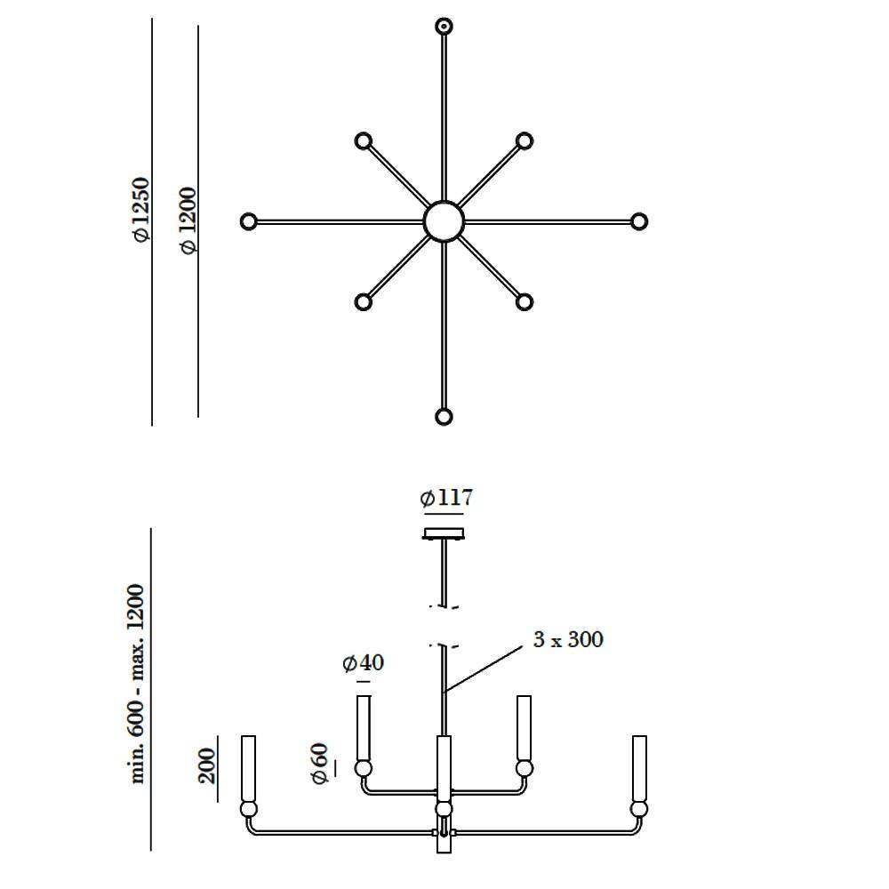 Aromas :: Lampa wisząca Delie 8 kloszy śr. 125 cm złota / czarny marmur