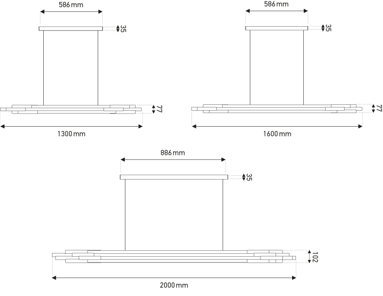 DCW:: Lampa wisząca Org P Horizontal złoto-biała szer. 200 cm