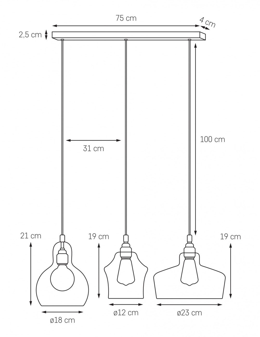 Kaspa :: Lampa wisząca Longis na listwie Plafon 3 Gold