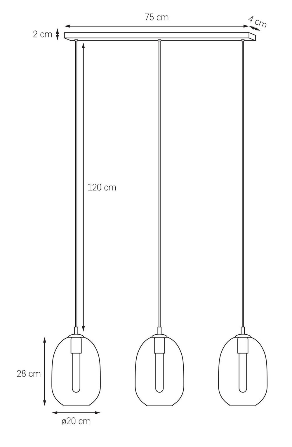 Kaspa :: Lampa wisząca Onyx  na listwie 3 klosze czarna