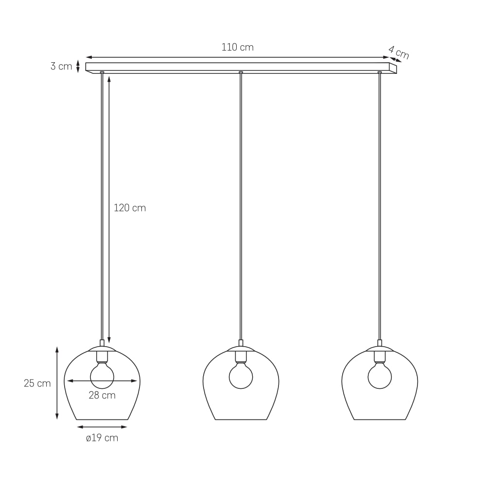 Kaspa :: Lampa wisząca Venus listwa 3 klosze transparentno-czarna